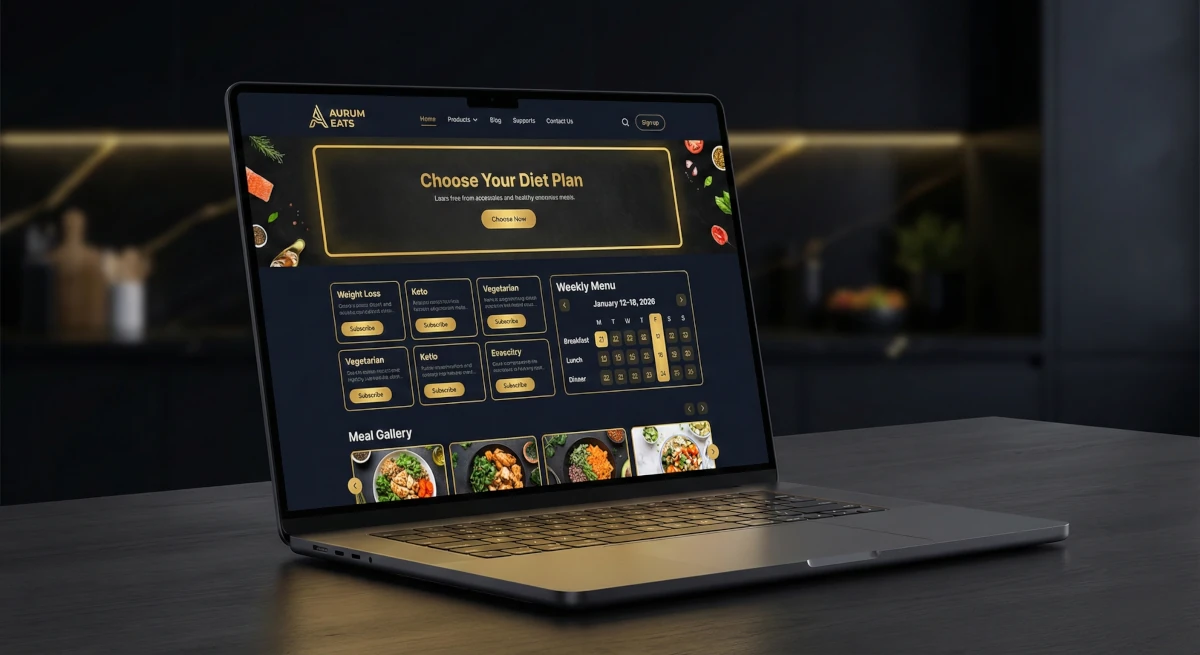 Mockup sklepu cateringowego z systemem subskrypcji diet