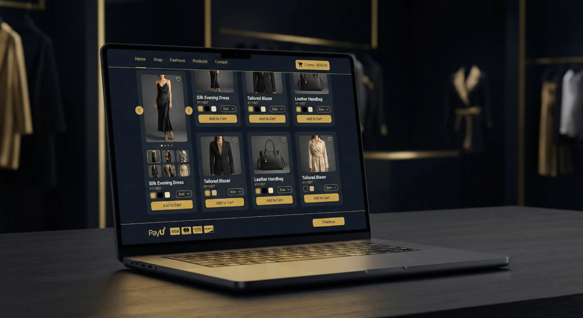 Mockup sklepu internetowego z odzieżą - warianty rozmiaru i koloru