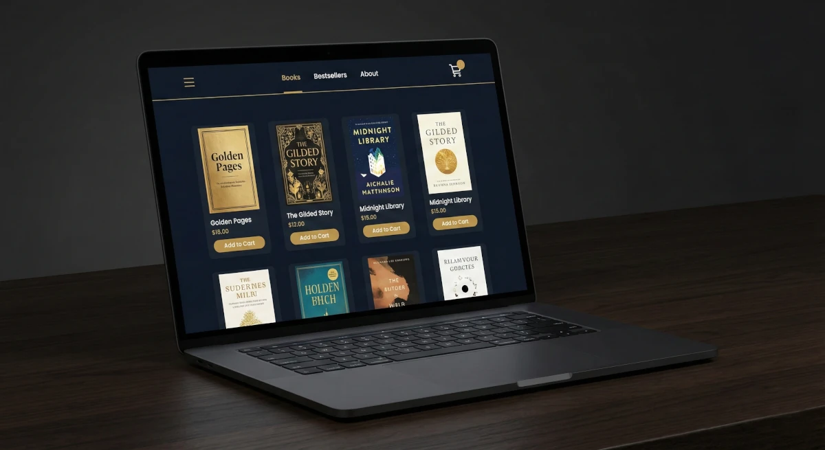 Mockup sklepu internetowego z książkami - księgarnia online na ekranie laptopa